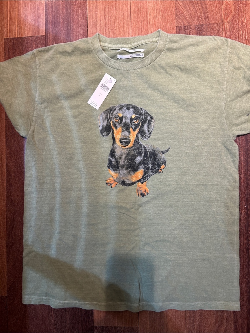 Anthropologie Olive Green Dachshund Graphic Tee, Large, NWT